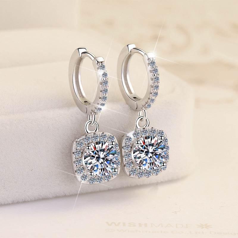 S925 Colorful Moissanite Halo Earrings with Pavé-Set Halo & Hoop, VVS1 Certified, 12 Vibrant Colors , Sterling Silver
