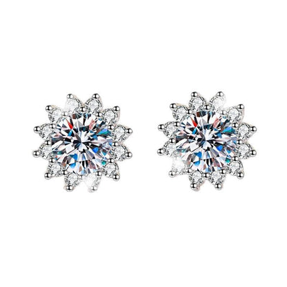 S925 Moissanite/CZ Sunflower Halo Stud Earrings, 0.5ct D-Grade VVS Certificate, Hypoallergenic Sterling Silver Jewelry Gift