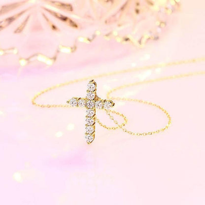 S925 Moissanite Cross Necklace, 3 Color Options, 11 Stones 0.1-0.5ct VVS, Dainty Luxe Clavicle Pendant, Sterling Silver Jewelry