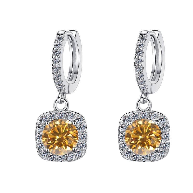 S925 Colorful Moissanite Halo Earrings with Pavé-Set Halo & Hoop, VVS1 Certified, 12 Vibrant Colors , Sterling Silver
