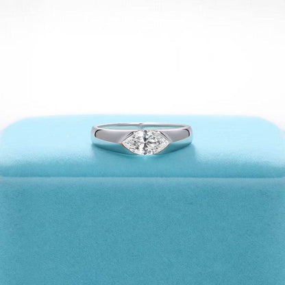 S925 18k Marquise Moissanite Wedding Engagement Ring, 5*10mm 1ct VVS D-Gragde Certified, 18K White Gold & Rhodium Plated Vintage-Inspired Luxury Solitaire for Her Him