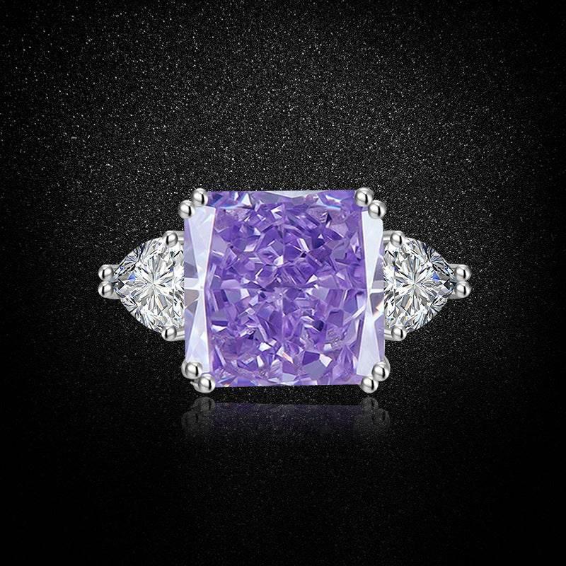 Multicolor Ice Flower Cut Square CZ Adjustable Ring, 12*12mm 8A Main Cubic Zirconia, Two Heart Side CZ, Dainty Luxe