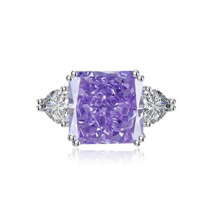 Multicolor Ice Flower Cut Square CZ Adjustable Ring, 12*12mm 8A Main Cubic Zirconia, Two Heart Side CZ, Dainty Luxe