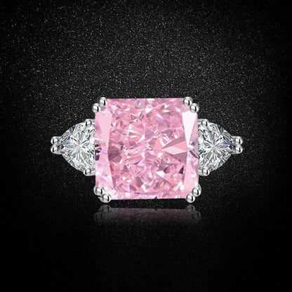 Multicolor Ice Flower Cut Square CZ Adjustable Ring, 12*12mm 8A Main Cubic Zirconia, Two Heart Side CZ, Dainty Luxe