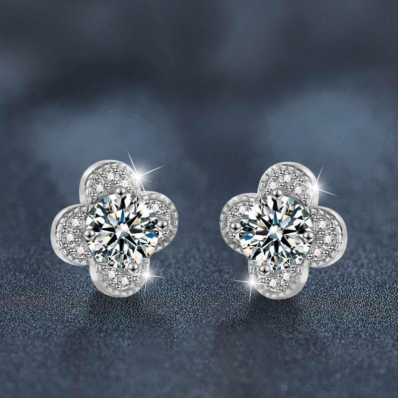 S925 Moissanite Clover Stud Earrings, Sterling Silver Minimalist Earrings Jewelry