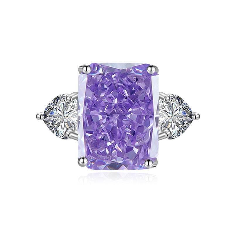 Multicolor Ice Flower Cut CZ Adjustable Ring, 10*14mm 5A Main Cubic Zirconia, Two Heart Side CZ, Dainty Luxe