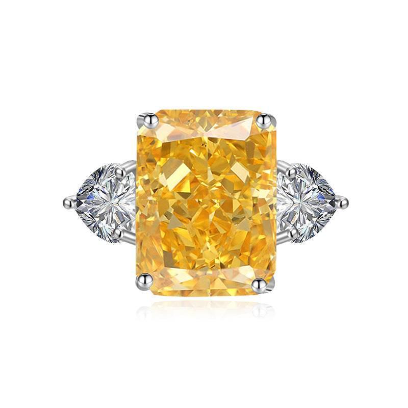 Multicolor Ice Flower Cut CZ Adjustable Ring, 10*14mm 5A Main Cubic Zirconia, Two Heart Side CZ, Dainty Luxe