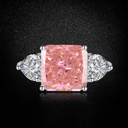 Multicolor Ice Flower Cut Square CZ Adjustable Ring, 10*10mm 8A Main Cubic Zirconia, Two Heart Side CZ, Dainty Luxe