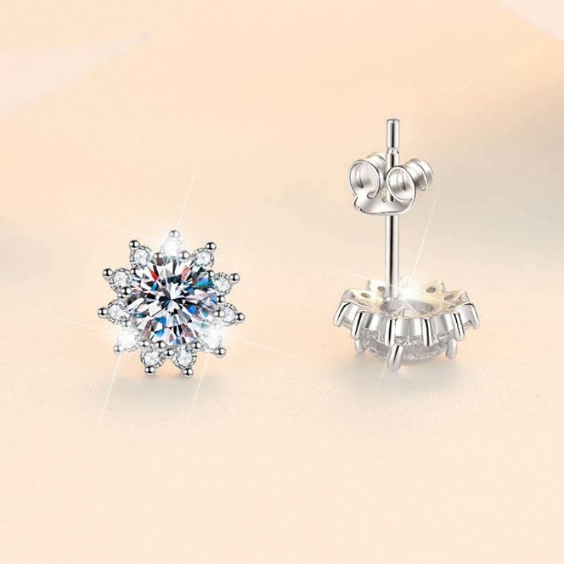 S925 Moissanite/CZ Sunflower Halo Stud Earrings, 0.5ct D-Grade VVS Certificate, Hypoallergenic Sterling Silver Jewelry Gift