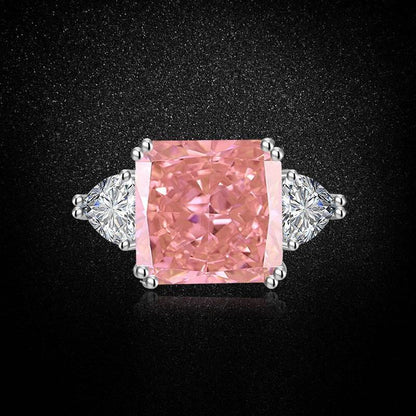 Multicolor Ice Flower Cut Square CZ Adjustable Ring, 12*12mm 8A Main Cubic Zirconia, Two Heart Side CZ, Dainty Luxe