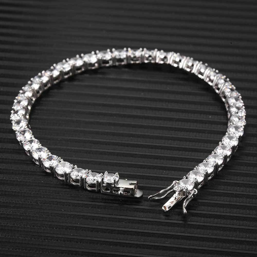 Hip Hop Iced Out Tennis Chain Bracelet, 18K Gold & White Gold Plated, 3–6mm CZ Iced Out Bling Jewelry