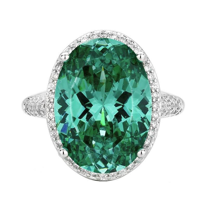 Nest Cut Para Green Oval CZ Halo Jewelry Set, 5A Cubic Zirconia, White Gold Necklace, Earrings, Adjustable Ring, Dainty Luxe