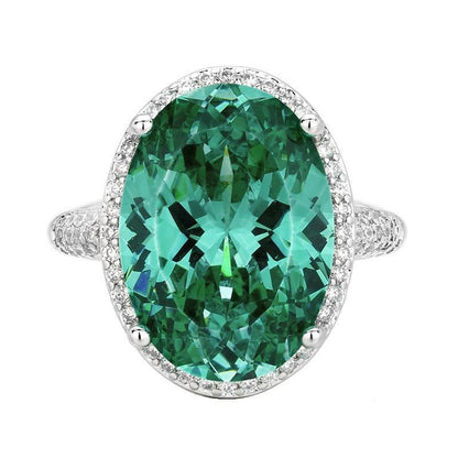 Nest Cut Para Green Oval CZ Halo Jewelry Set, 5A Cubic Zirconia, White Gold Necklace, Earrings, Adjustable Ring, Dainty Luxe