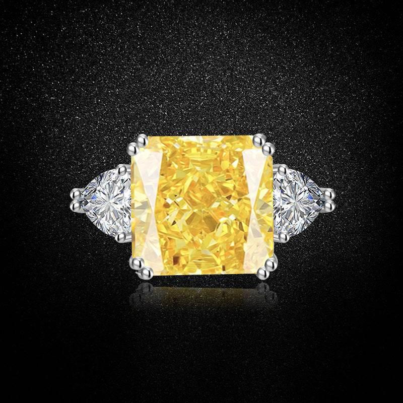 Multicolor Ice Flower Cut Square CZ Adjustable Ring, 12*12mm 8A Main Cubic Zirconia, Two Heart Side CZ, Dainty Luxe