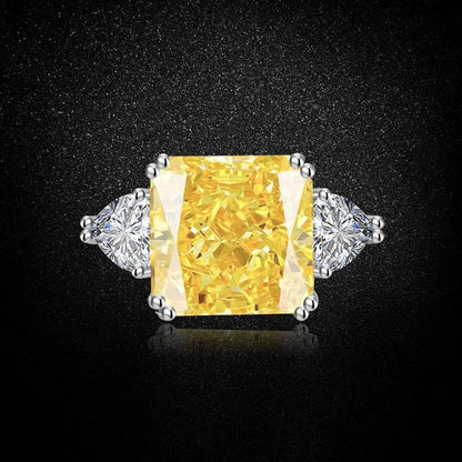 Multicolor Ice Flower Cut Square CZ Adjustable Ring, 12*12mm 8A Main Cubic Zirconia, Two Heart Side CZ, Dainty Luxe