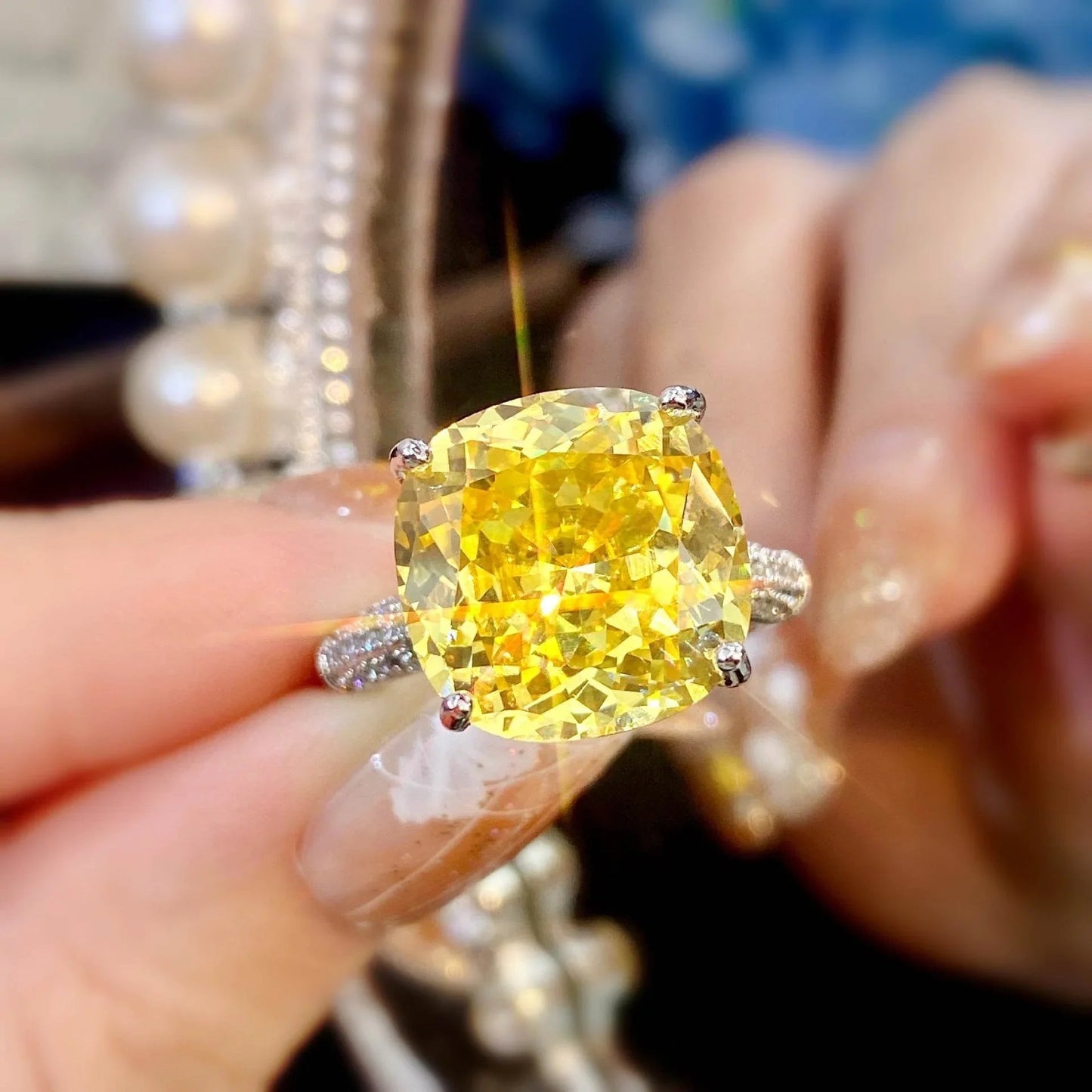 Multicolor Star Cut Bold Square CZ Adjustable Ring, Super Sparkling 14*14mm Main Cubic Zirconia, Pavé CZ Band, Dainty Luxe