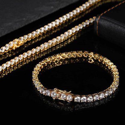 Hip Hop Iced Out Tennis Chain Bracelet, 18K Gold & White Gold Plated, 3–6mm CZ Iced Out Bling Jewelry