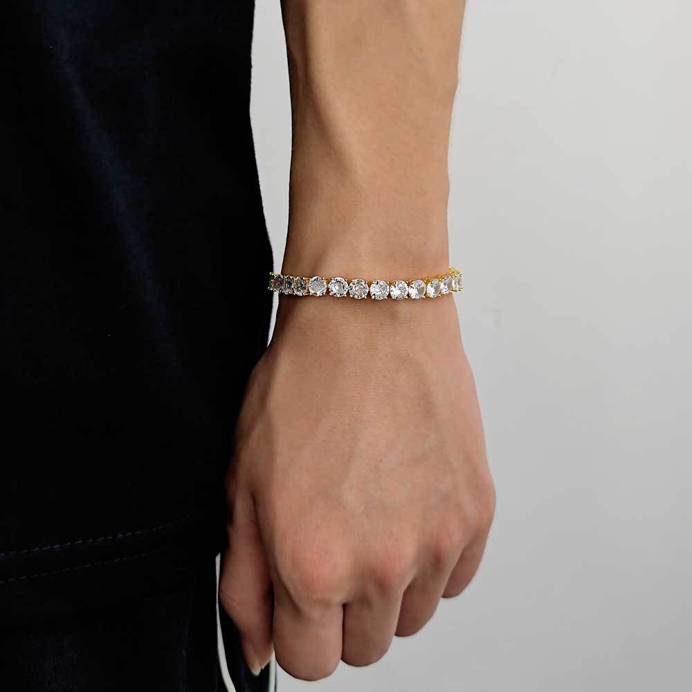 Hip Hop Iced Out Tennis Chain Bracelet, 18K Gold & White Gold Plated, 3–6mm CZ Iced Out Bling Jewelry