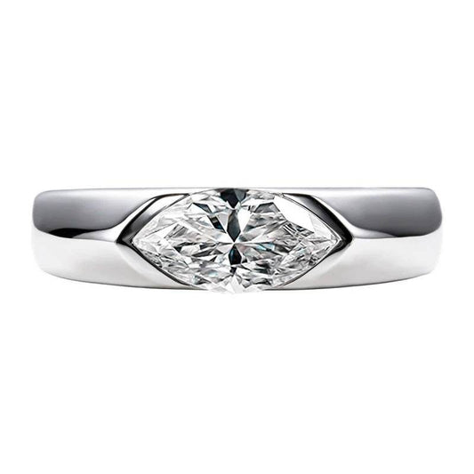 S925 18k Marquise Moissanite Wedding Engagement Ring, 5*10mm 1ct VVS D-Gragde Certified, 18K White Gold & Rhodium Plated Vintage-Inspired Luxury Solitaire for Her Him
