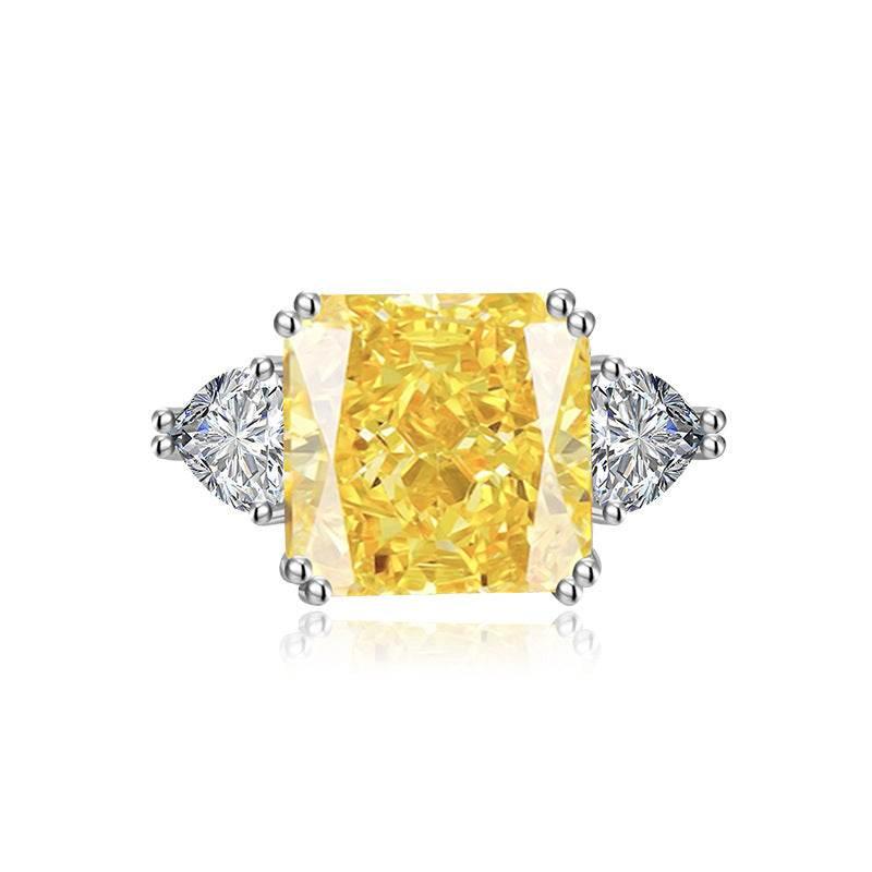 Multicolor Ice Flower Cut Square CZ Adjustable Ring, 12*12mm 8A Main Cubic Zirconia, Two Heart Side CZ, Dainty Luxe