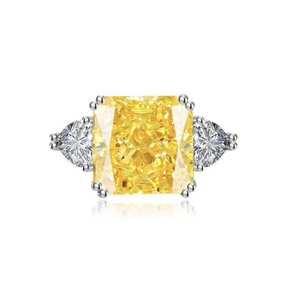 Multicolor Ice Flower Cut Square CZ Adjustable Ring, 12*12mm 8A Main Cubic Zirconia, Two Heart Side CZ, Dainty Luxe