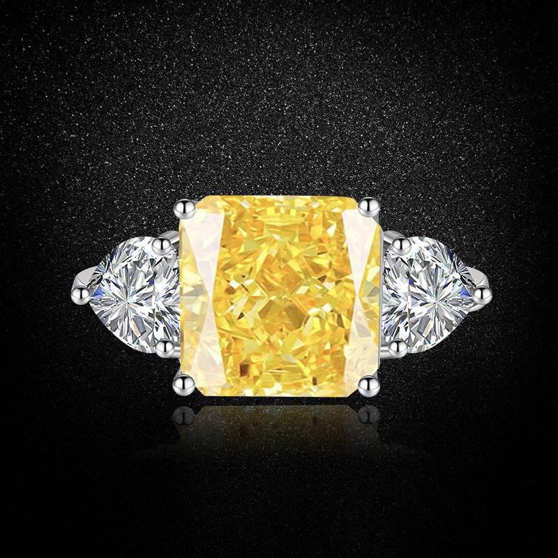 Multicolor Ice Flower Cut Square CZ Adjustable Ring, 10*10mm 8A Main Cubic Zirconia, Two Heart Side CZ, Dainty Luxe