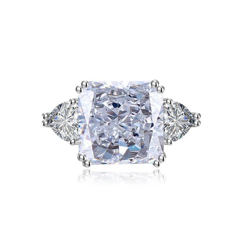 Multicolor Ice Flower Cut Square CZ Adjustable Ring, 12*12mm 8A Main Cubic Zirconia, Two Heart Side CZ, Dainty Luxe