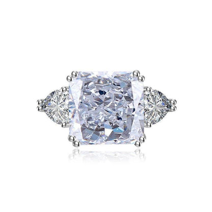 Multicolor Ice Flower Cut Square CZ Adjustable Ring, 12*12mm 8A Main Cubic Zirconia, Two Heart Side CZ, Dainty Luxe