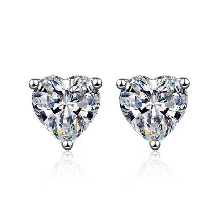 S925 Moissanite/CZ Heart Shape Stud Earrings, 1-2ct D-Grade VVS Certificate, Hypoallergenic Sterling Silver Gift