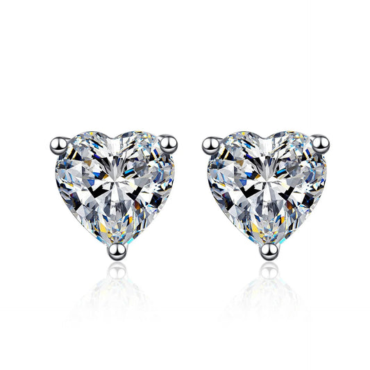 S925 Moissanite/CZ Heart Shape Stud Earrings, 1-2ct D-Grade VVS Certificate, Hypoallergenic Sterling Silver Gift