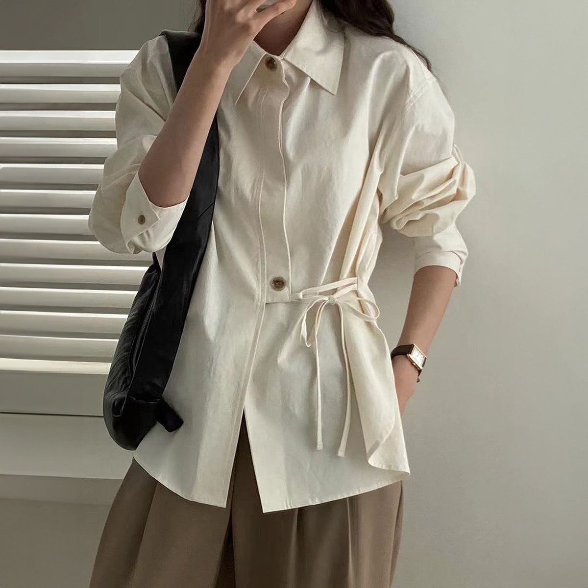 Casual Vacation Solid Color Long Sleeved Shirt Women Clothing Autumn Winter