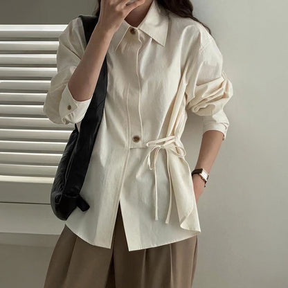 Casual Vacation Solid Color Long Sleeved Shirt Women Clothing Autumn Winter