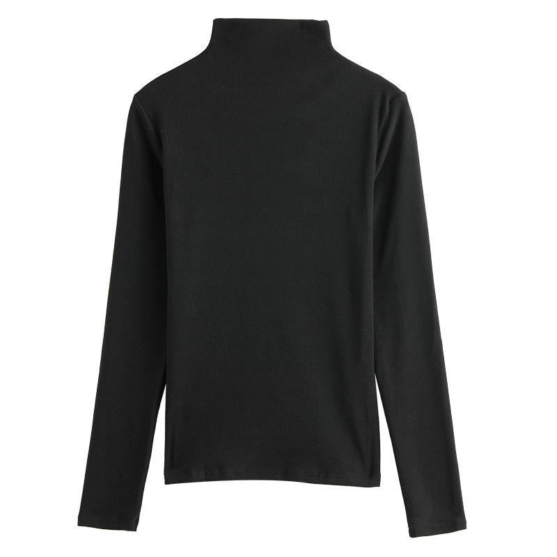 Women Clothing Autumn Winter Simple Solid Color Upper Clothes Long Sleeves T shirt Half Turtleneck Bottoming Shirt
