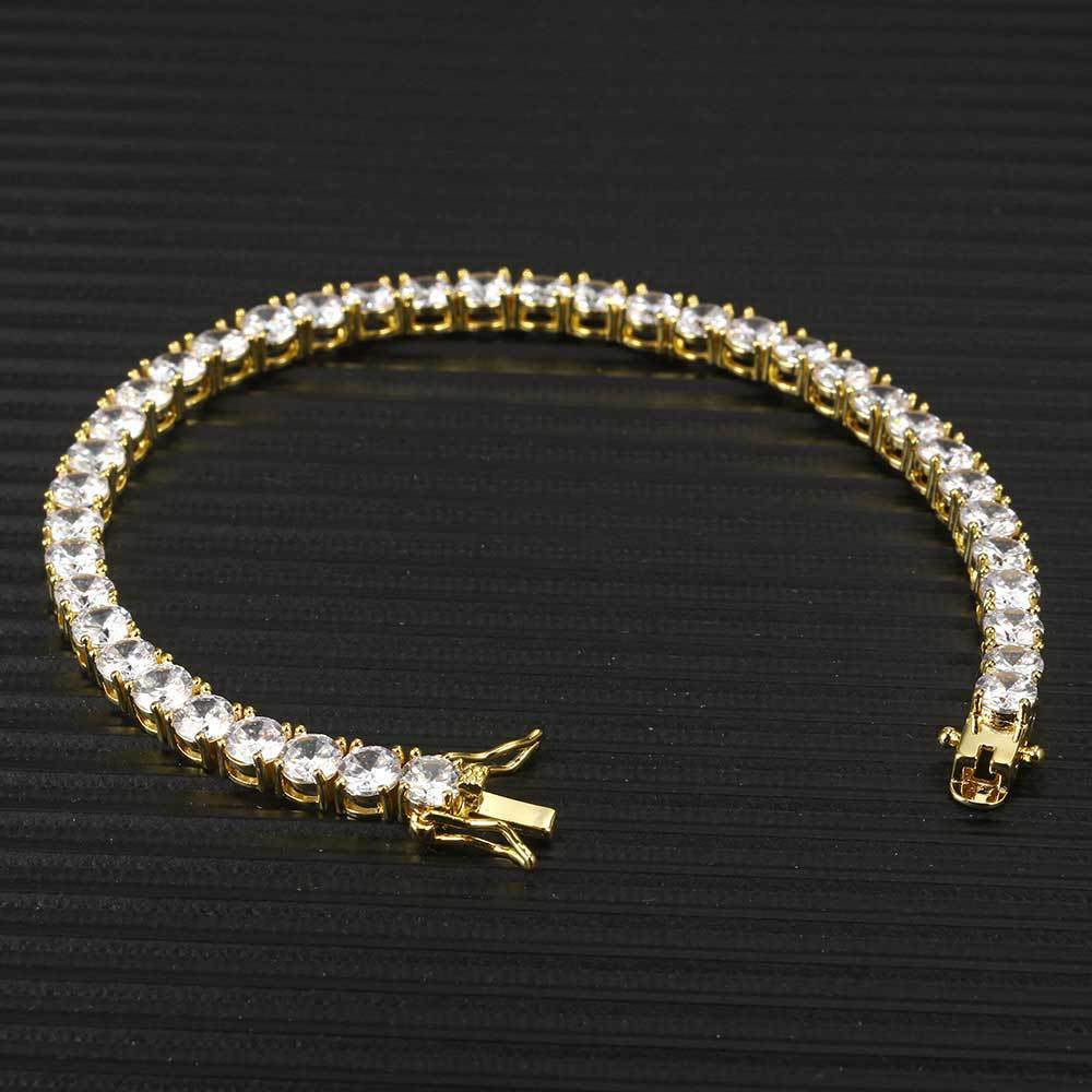 Hip Hop Iced Out Tennis Chain Bracelet, 18K Gold & White Gold Plated, 3–6mm CZ Iced Out Bling Jewelry