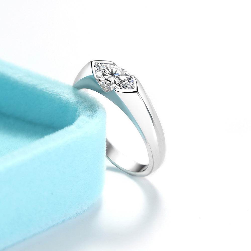 S925 18k Marquise Moissanite Wedding Engagement Ring, 5*10mm 1ct VVS D-Gragde Certified, 18K White Gold & Rhodium Plated Vintage-Inspired Luxury Solitaire for Her Him