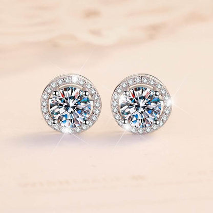 S925 Klein Blue Moissanite Halo Stud Earrings, Sterling Silver D-Grade VVS Round-Cut Certificated Moissanite Jewelry for Men & Women, Simple & Stylish Gift for Wedding, Birthday, Anniversary
