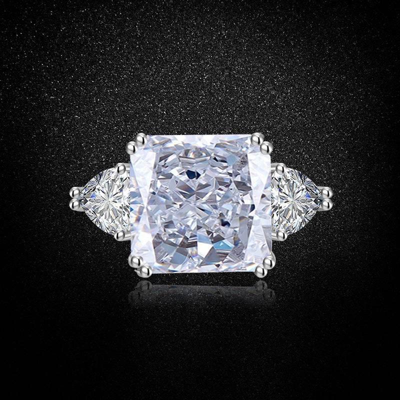 Multicolor Ice Flower Cut Square CZ Adjustable Ring, 12*12mm 8A Main Cubic Zirconia, Two Heart Side CZ, Dainty Luxe