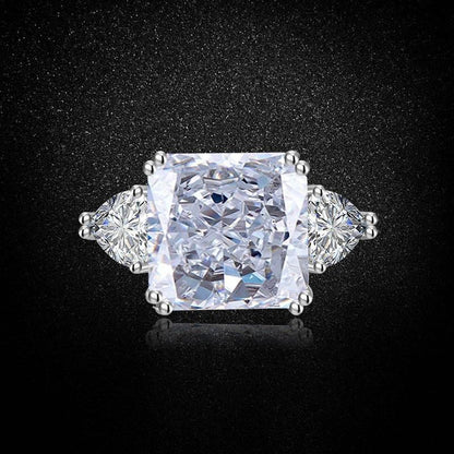 Multicolor Ice Flower Cut Square CZ Adjustable Ring, 12*12mm 8A Main Cubic Zirconia, Two Heart Side CZ, Dainty Luxe