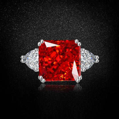 Multicolor Ice Flower Cut Square CZ Adjustable Ring, 12*12mm 8A Main Cubic Zirconia, Two Heart Side CZ, Dainty Luxe