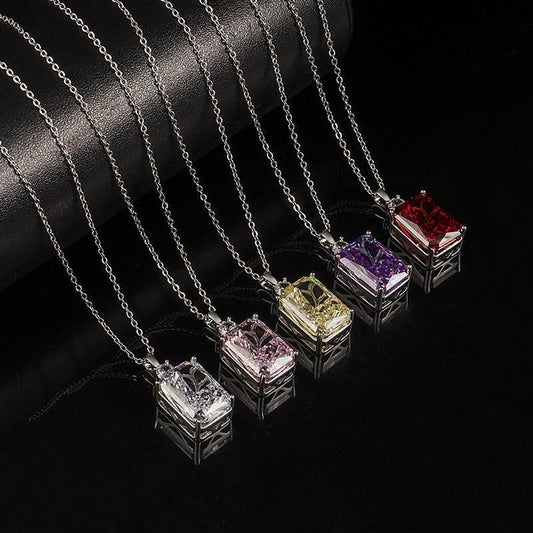 Multicolor Ice Flower Cut CZ Pendant Necklace, 10*14mm 5A Cubic Zirconia, 6 Color Options, Dainty Luxe Pendant