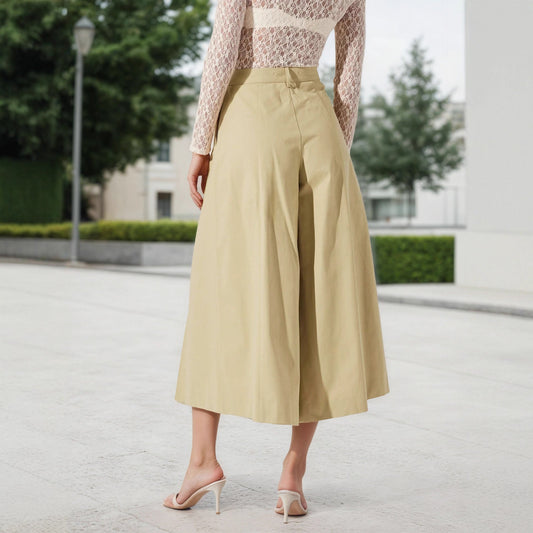 Women Pantskirt High Waist Casual Slimming Pleated Design Wild Wide Leg Pants