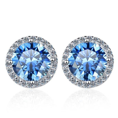 S925 Klein Blue Moissanite Halo Stud Earrings, Sterling Silver D-Grade VVS Round-Cut Certificated Moissanite Jewelry for Men & Women, Simple & Stylish Gift for Wedding, Birthday, Anniversary