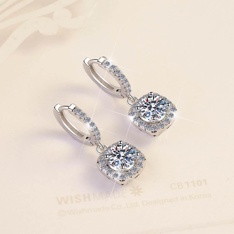 S925 Colorful Moissanite Halo Earrings with Pavé-Set Halo & Hoop, VVS1 Certified, 12 Vibrant Colors , Sterling Silver