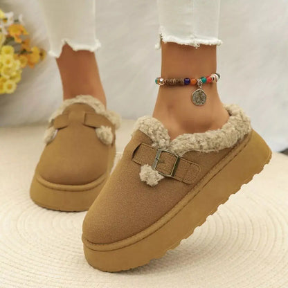 Round Toe Platform Fleece-Lined Slip-Ons