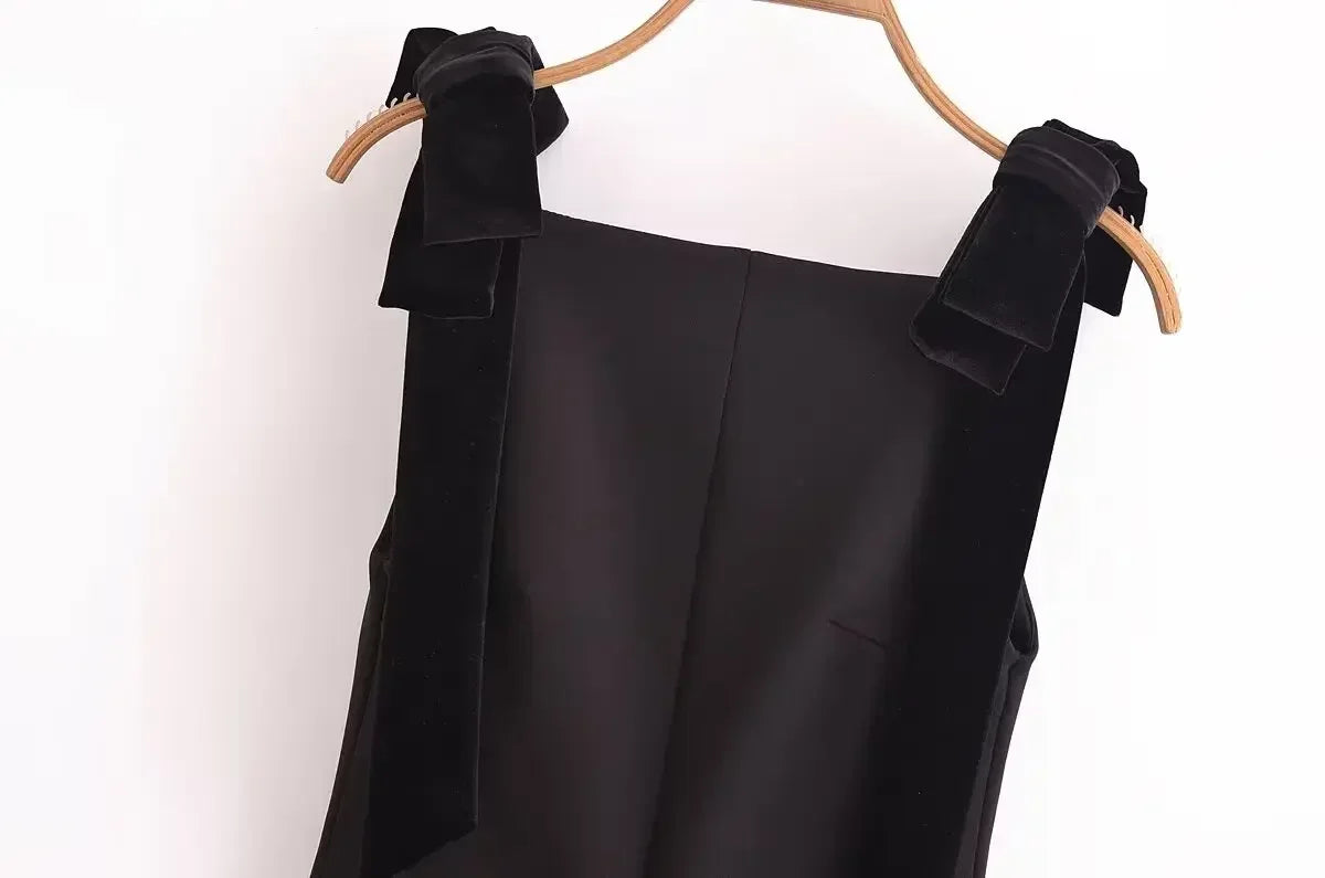 TFMLN Autumn New Women Dress 2024 Slim Chic Sleeveless Dress Bow Casual  Mini Frock Female Fashion Elegant Short Party Dress