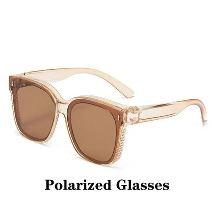 Fashion Square Polarized Sunglasses Cover Over Myopia Prescription Glasses Portable Men Women Vintage Fishing Driving Eyewear ﻿