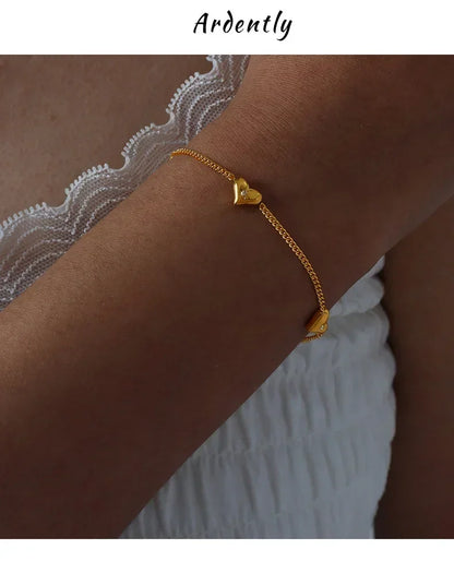 Cute Heart Necklace Earrings Bracelet Jewelry Set Stainless Steel For Women Fashion Shiny Zircon Bridal Accessories Wedding Gift