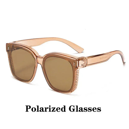 Fashion Square Polarized Sunglasses Cover Over Myopia Prescription Glasses Portable Men Women Vintage Fishing Driving Eyewear ﻿