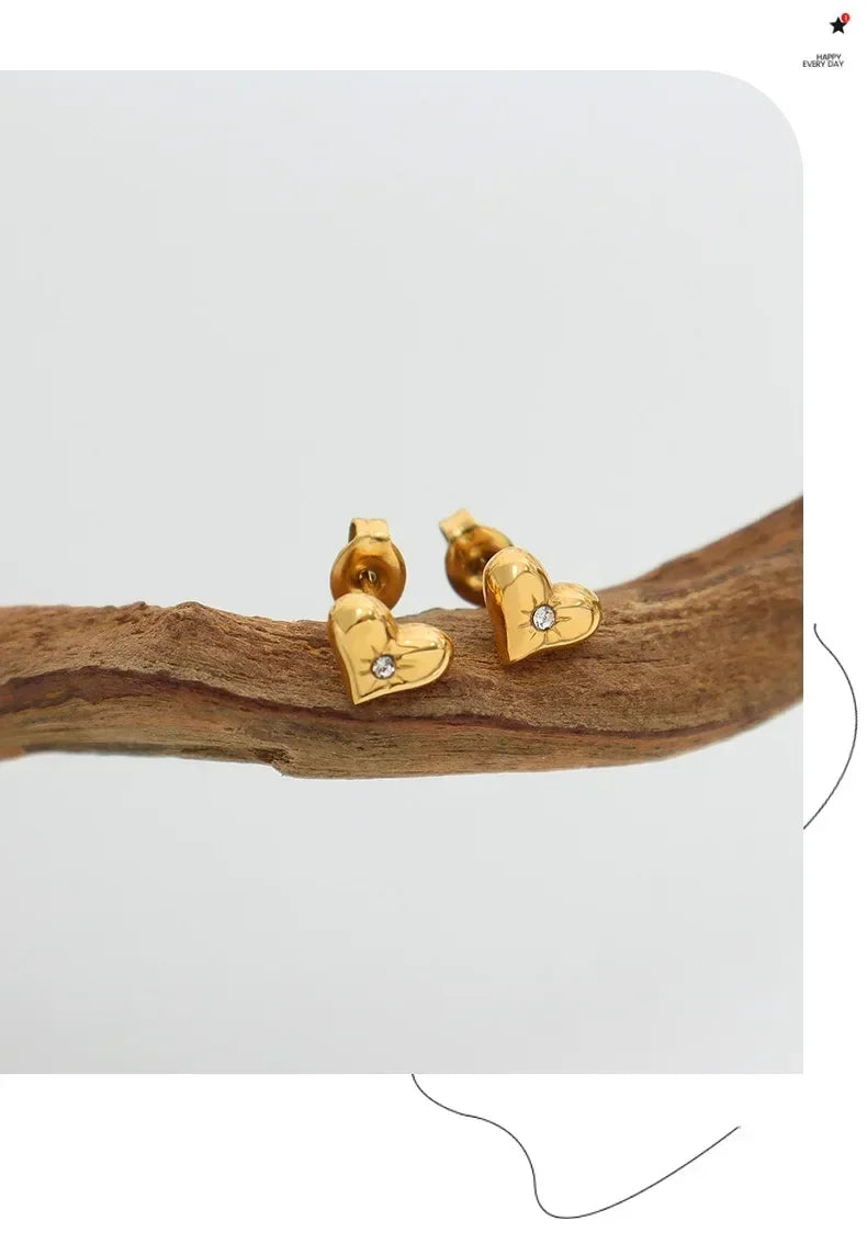 Cute Heart Necklace Earrings Bracelet Jewelry Set Stainless Steel For Women Fashion Shiny Zircon Bridal Accessories Wedding Gift