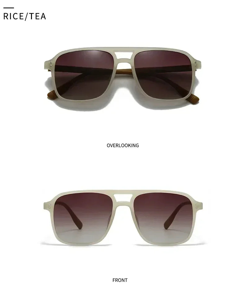 SO&EI Fashion Double Bridges Square Rivets Women Sunglasses Retro Men Gradient Shades UV400 Sun Glasses